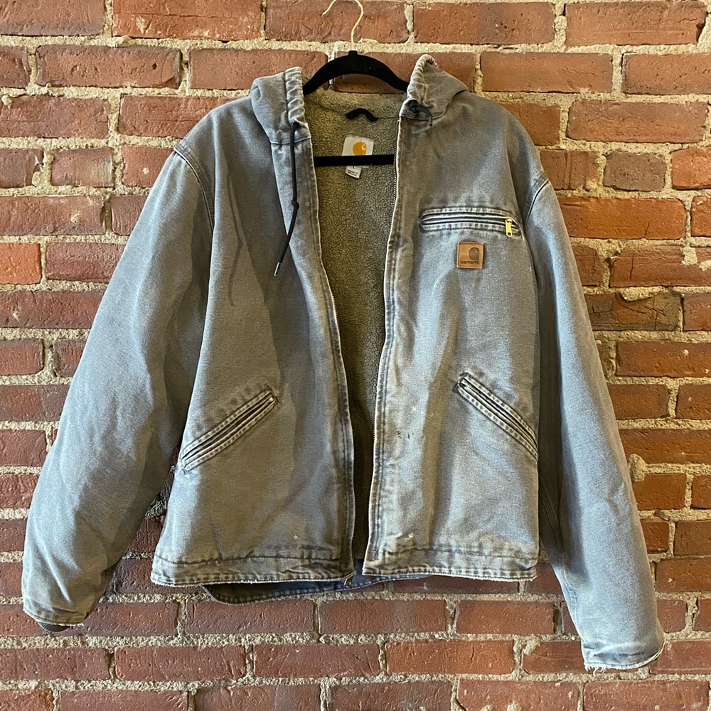 Vntg Mens Carhartt Jacket Gray SzL Sherling lined